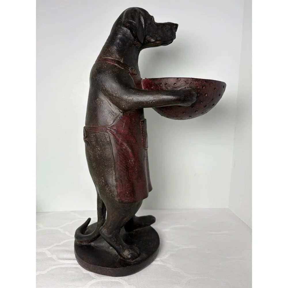 Black Labrador Dog Butler Statue Holding Bowl Server 15